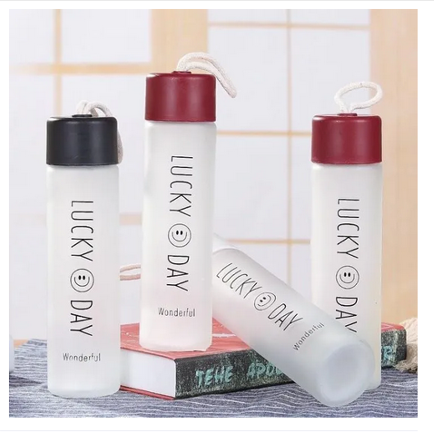 Picture of Frost Glass Bottle Portable Water Bottle Leak Proof | Office Bottle | Gym Bottle | Home | Kitchen | Travel Bottle Lucky Day Assorted Color
