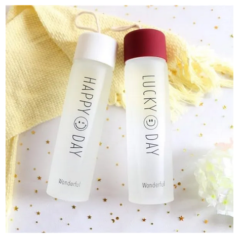 Picture of Frost Glass Bottle Portable Water Bottle Leak Proof | Office Bottle | Gym Bottle | Home | Kitchen | Travel Bottle Lucky Day Assorted Color