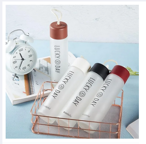 Picture of Frost Glass Bottle Portable Water Bottle Leak Proof | Office Bottle | Gym Bottle | Home | Kitchen | Travel Bottle Lucky Day Assorted Color