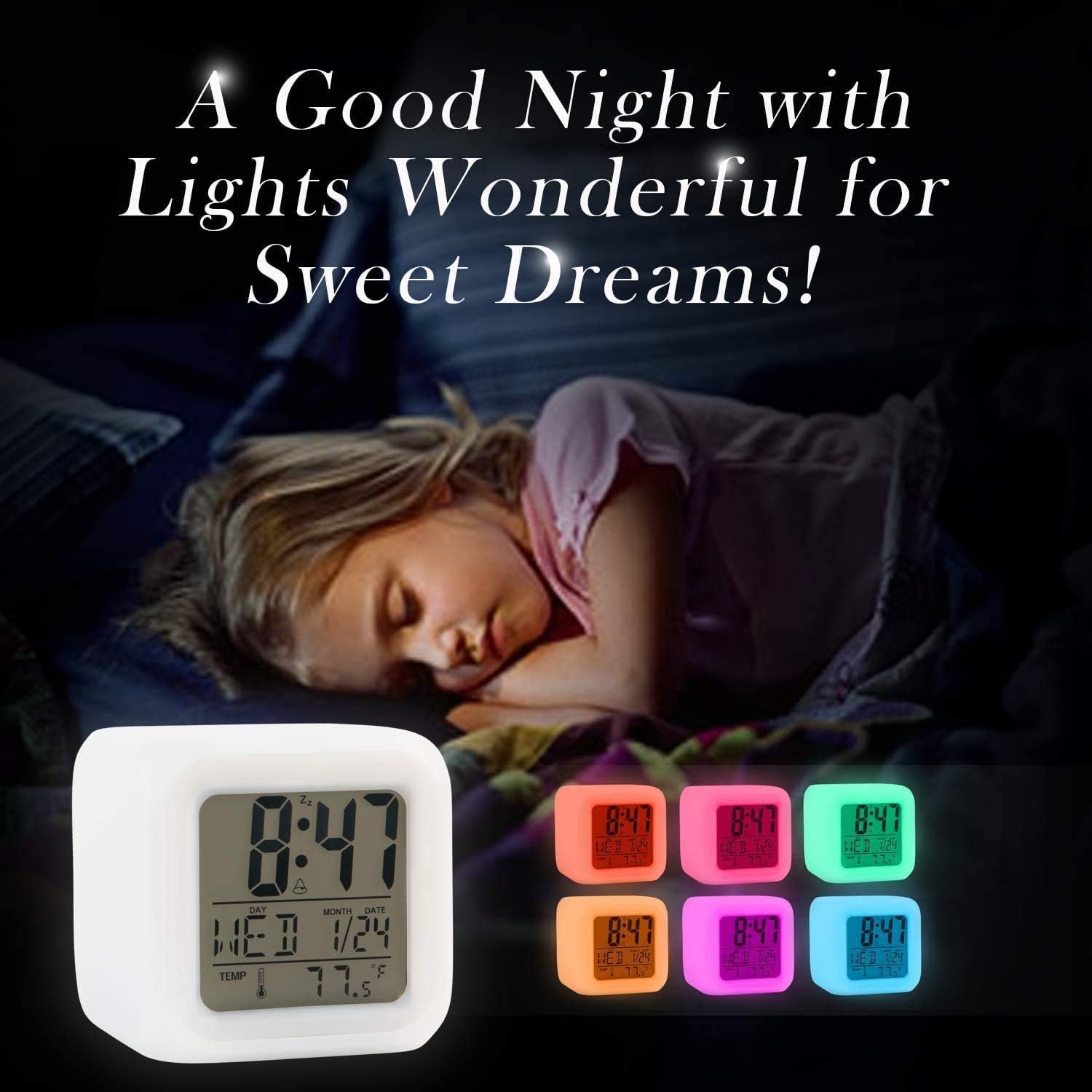 Picture of Alarm Clock Stocking Stuffers for Kids, Easy Setting Digital Travel Large Display Time-Date-Alarm Snooze,