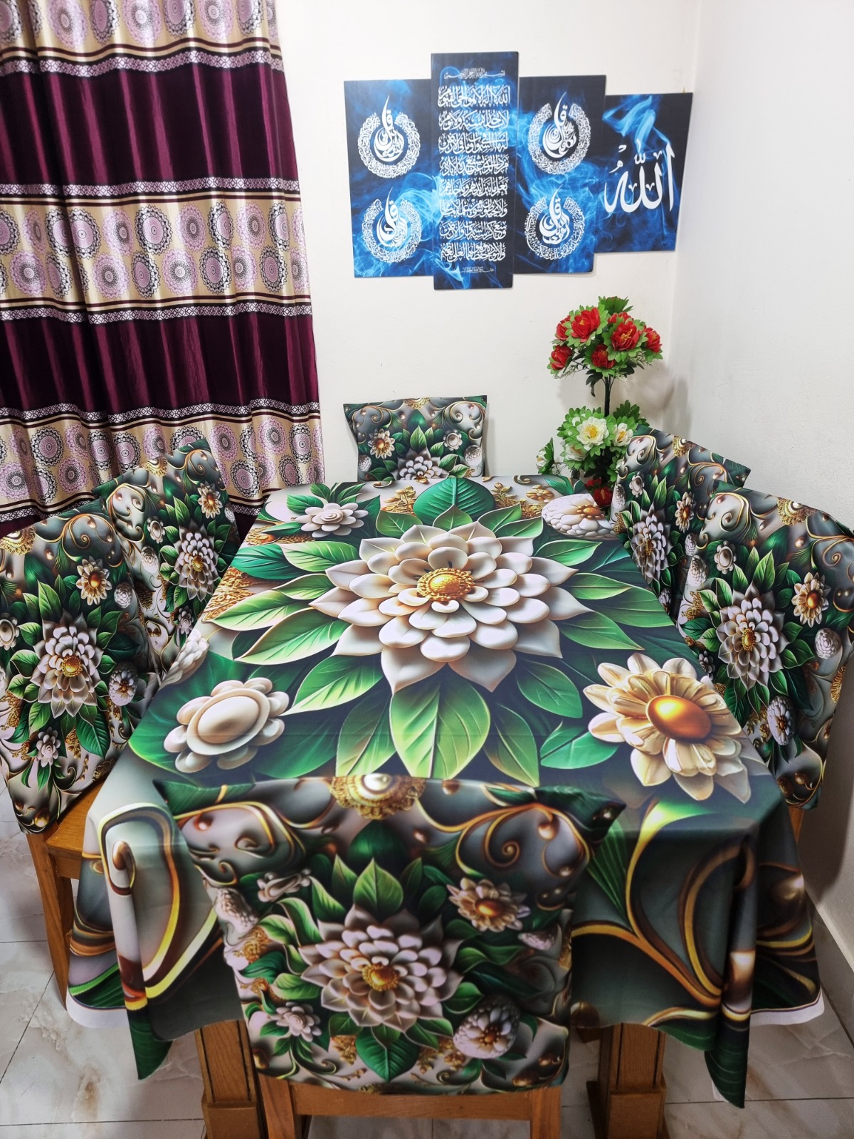 Buy 3D প্রিন্টেড ৬টি চেয়ার এবং ১টি টেবিল কাভারসহ মোট ৭ পিসের কমপ্লিট সেট। পোশাক বাড়ি শপ at Best Prices in Bangladesh