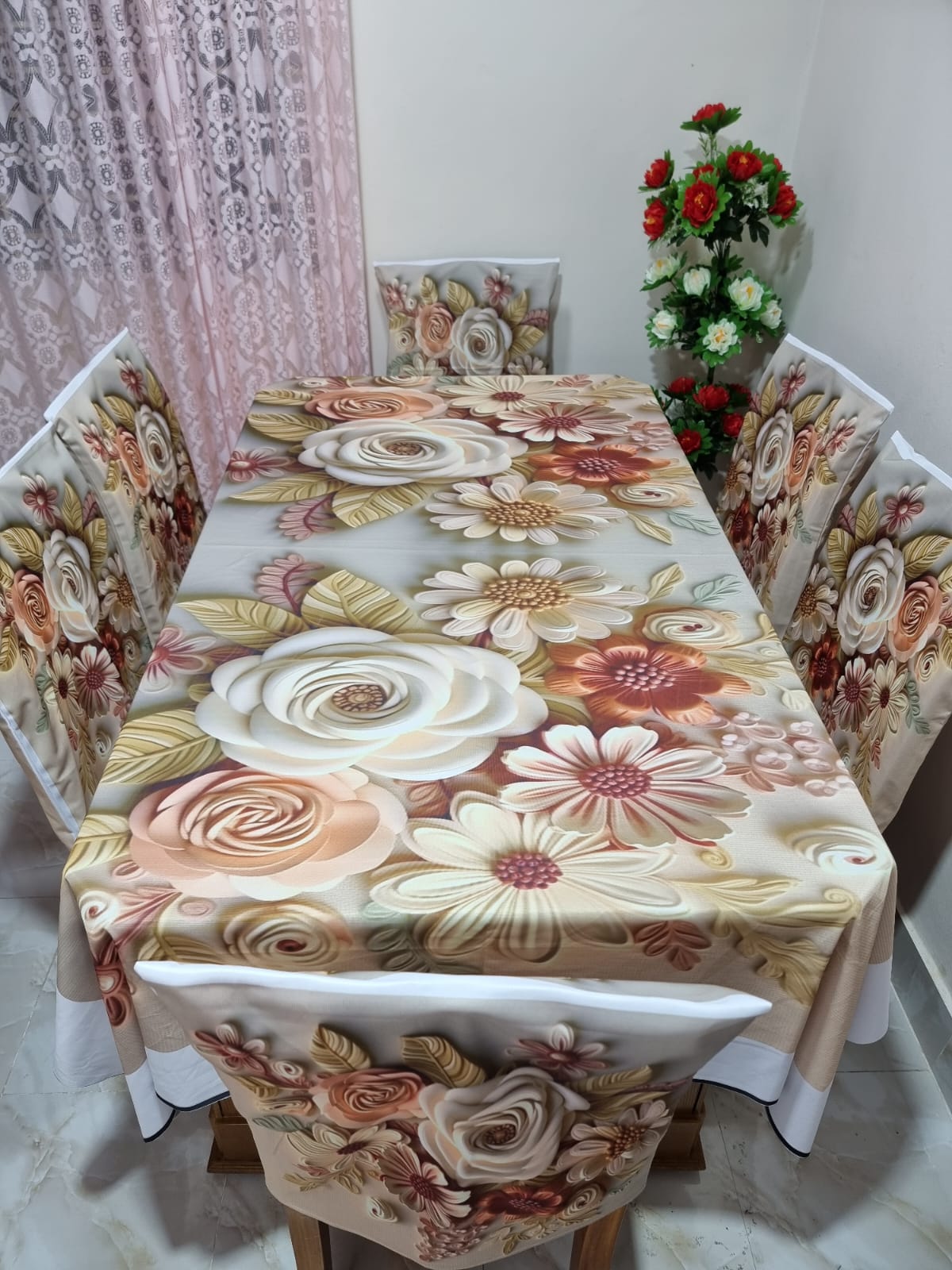 Buy 3D প্রিন্টেড ৬টি চেয়ার এবং ১টি টেবিল কাভারসহ মোট ৭ পিসের কমপ্লিট সেট। পোশাক বাড়ি শপ at Best Prices in Bangladesh