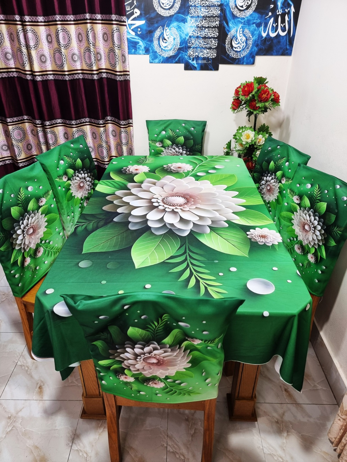 Buy 3D প্রিন্টেড ৬টি চেয়ার এবং ১টি টেবিল কাভারসহ মোট ৭ পিসের কমপ্লিট সেট। পোশাক বাড়ি শপ at Best Prices in Bangladesh