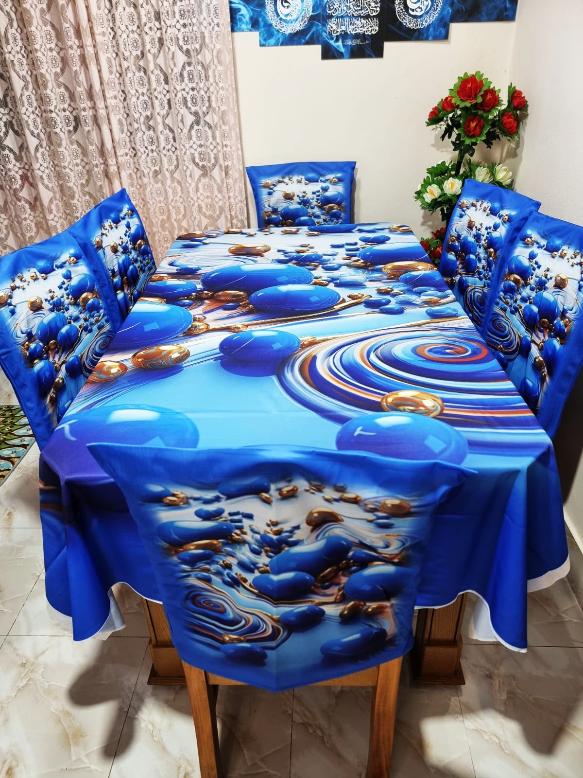 Buy 3D প্রিন্টেড ৬টি চেয়ার এবং ১টি টেবিল কাভারসহ মোট ৭ পিসের কমপ্লিট সেট। পোশাক বাড়ি শপ at Best Prices in Bangladesh