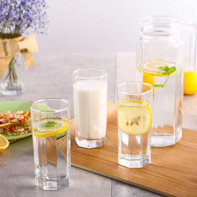 Picture of Water Glass Set for Dining Table Juice Glass Heavy Base Tall Bar Glass - Drinking Glasses for Water, Juice, Beer, Wine, and Cocktails 295ml,