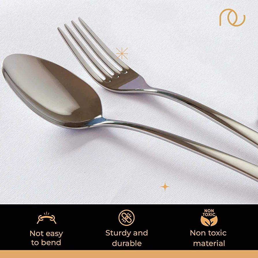 Picture of (Set of 12) 6 Stainless Steel Spoons & 6 Forks, 100% Food Grade Cutlery Set,