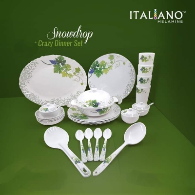 Picture of Italiano Melamine Snodrop 52 Piece Crazie Dinner Set - Different Colors - Elevate Your Dining Experience - Easy To Use and Clean