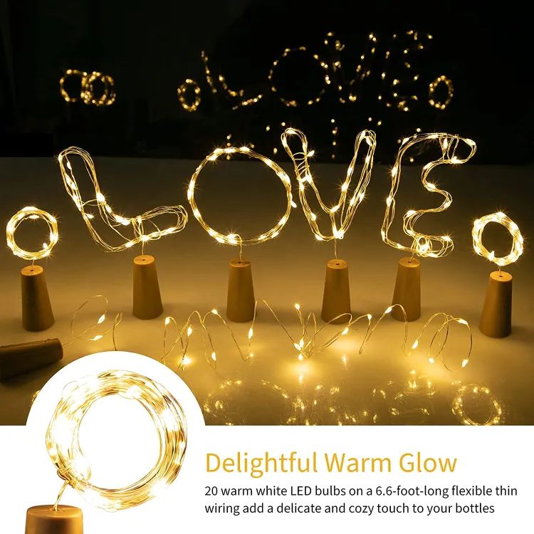 Picture of 20 Led Bottle Cork Lights With Bottle Copper Wire String Lights 2M Battery Powered, 1 Unit,2 meters