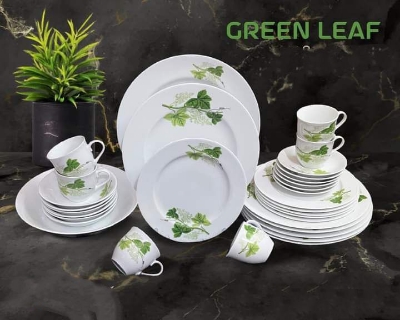 Picture of Newfangled - 52 Pcs Ceramic Dinner set Green leaf .