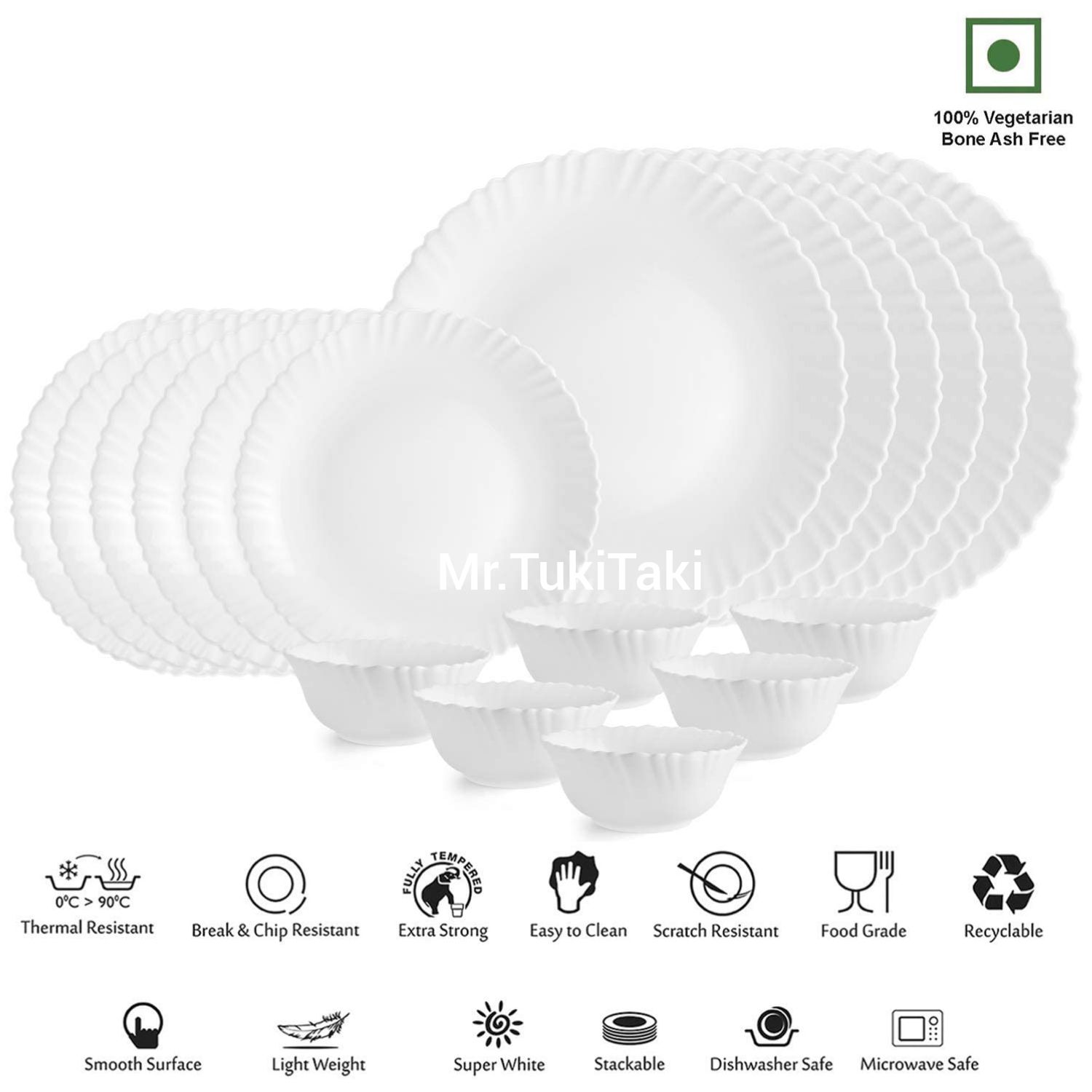 Picture of Italiano White Opalware Dazzle Plain White Dinner Set (Set Of 18)