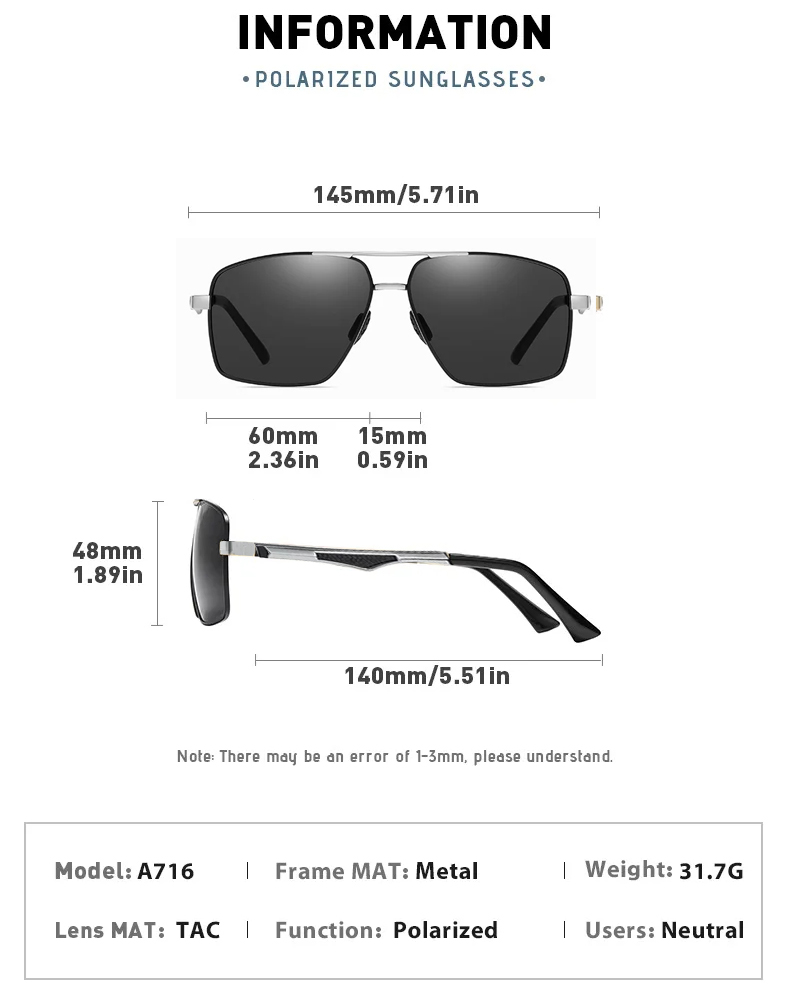 Picture of Square Sunglasses For Men Polarized Fashion
