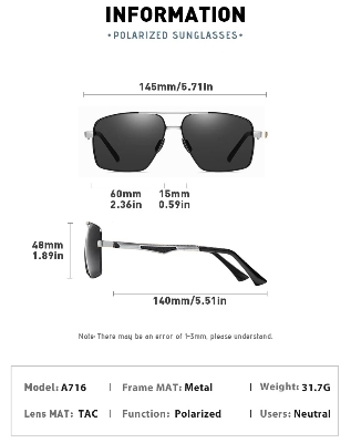Picture of Square Sunglasses For Men Polarized Fashion