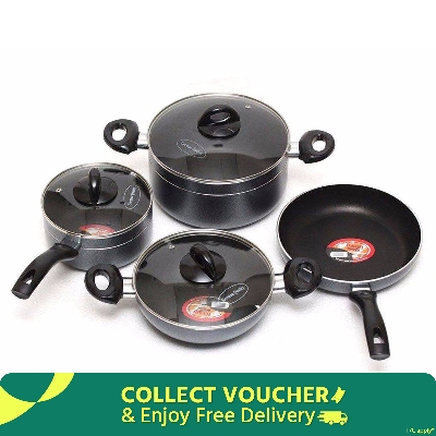Picture of Kiam Non Stick 7 Pcs Cookware Set For Superior Release -1Pc Casserol, 1Pc Fry pan, 1Pc Karai and 1Pc Milk pan with 3 lids