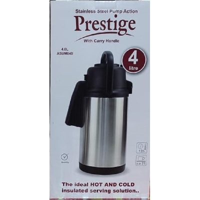 Picture of Prestige Stainless Steel Flask 4 Liter For Tea And Coffee , For Home, Shop Or Office Use. (Steel inside and outside)