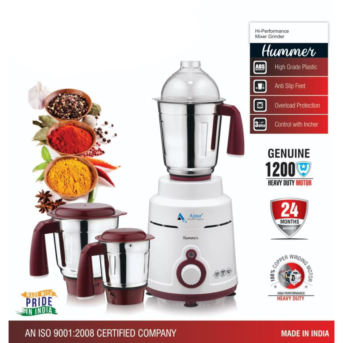 Picture of Ajnur Blender Plus Mixer Grinder - Powerful 1200W Motor for Superior Performance-Auto shut-off for overload protection