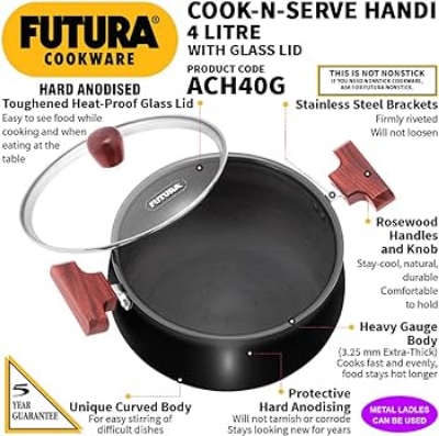 Picture of Hawkins Hard Anodised Handi (ACH40G) 4 LTR with Lid