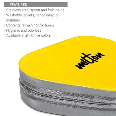 Picture of MILTON Triyum Stainless Steel Tiffin, 3 Container, 280 ml Each, with Jacket, Spoon & Fork, Lunch Box  Food Grade  Odour Proof  Light Weight