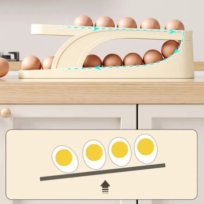 Picture of Automatic Roll-Down Double-Layer Egg Organizer, Automatic Scrolling Egg Dispenser Holder Storage Box Container Refrigerator for Refrigerator Kitchen Cabinet-1pcs-Best Rate