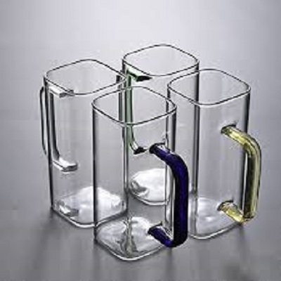 Picture of 4 Pieces Borosilicate Glass Coffee Mug with Colored Handle 400ML GPB306-2/L4C