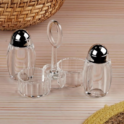 Picture of 1 Set Acrylic Salt and Pepper Shakers Set with Tray for Dining Table Used as Namak Dhani, Shaker, Sprinkler, Spices Dispenser for Home, Kitchen and Restaurant