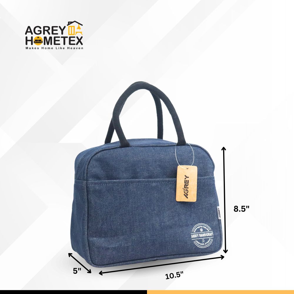 Buy Lunch Carry Bag, Denim Fabric , Navy Blue, (10.5″x8.5″x5″) Best Price In Bangladesh
