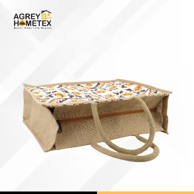 Buy Jute Shopping Bag with Zipper, Natural & Multicolor, (13"x16") Best Price In Bangladesh