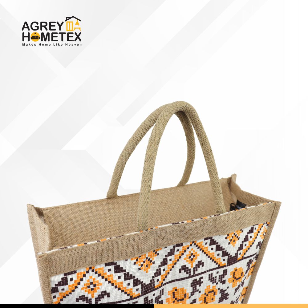 Buy Jute Shopping Bag with Zipper, Natural & Multicolor, (13"x16") Best Price In Bangladesh