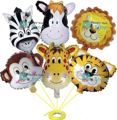 Picture of Small size animal 6 pieces foil balloons (Tiger,Giraffe ,Lion ,Monkey ,Cow ,Zebra)