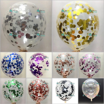 Picture of 12 Inch Round Balloons Confetti Latex Transparent Balloon for Decoration- 5 Piece