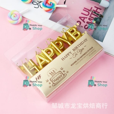 Picture of Happy Birthday golden color Letter Candle For Birthday Cake Decoration