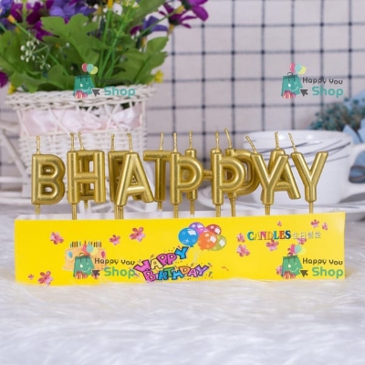 Picture of Happy Birthday golden color Letter Candle For Birthday Cake Decoration