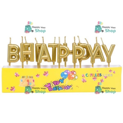 Picture of Happy Birthday golden color Letter Candle For Birthday Cake Decoration