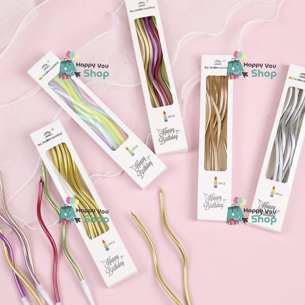 Picture of Spiral Twisty Gold Long Stick Metallic Candle for Birthday, Wedding Party and Cake Decoration- (Pack of 06 Pcs)