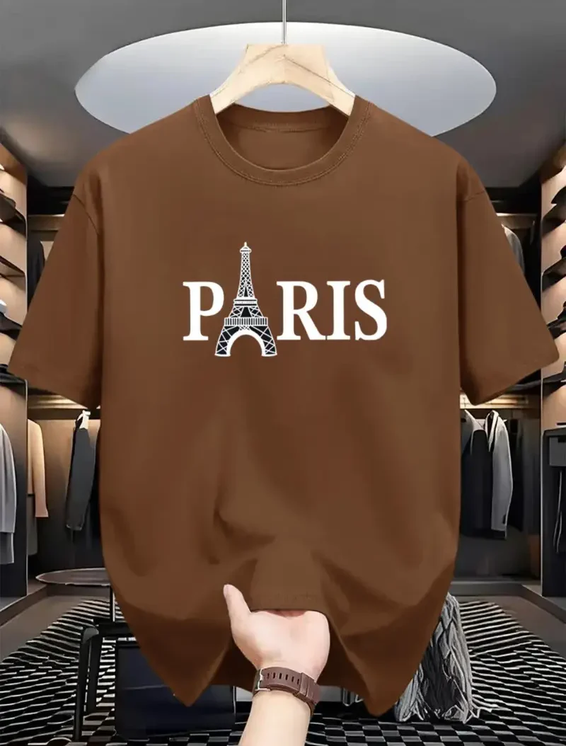 Buy Drop Shoulder Print T-Shirt – Paris Eiffel Tower – Coffee Best Price In Bangladesh