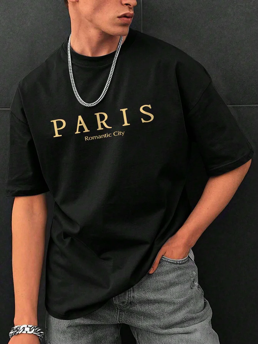 Buy Drop Shoulder Print T-Shirt – Paris – Black  Best Price In Bangladesh