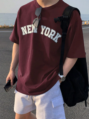 Buy Drop Shoulder Print T-Shirt – New York – Maroon  Best Price In Bangladesh