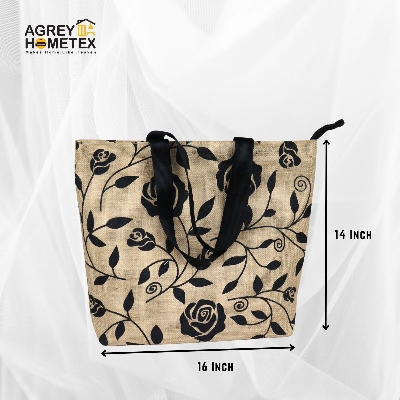 Picture of Jute Tote Bag with Zipper, Natural & Black, (14"x16")