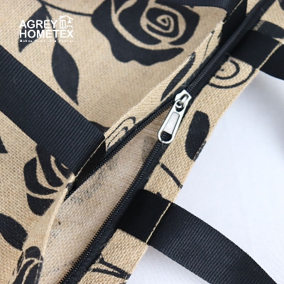 Picture of Jute Tote Bag with Zipper, Natural & Black, (14"x16")