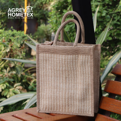Buy jute-tote-bag-with-zipper-natural-black-14x16 at Best Price In Bangladesh