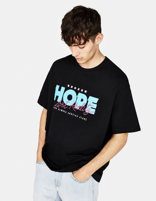 Buy  Drop Shoulder Print T-Shirt – Hope – Black Best Price In Bangladesh