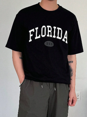 Buy  Drop Shoulder Print T-Shirt – Florida – Black  Best Price In Bangladesh