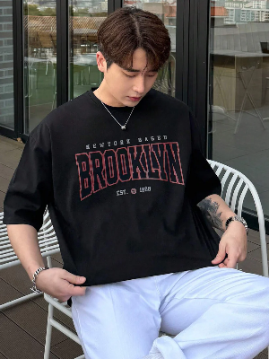 Buy   Drop Shoulder Print T-Shirt – Brooklyn – Black   Best Price In Bangladesh