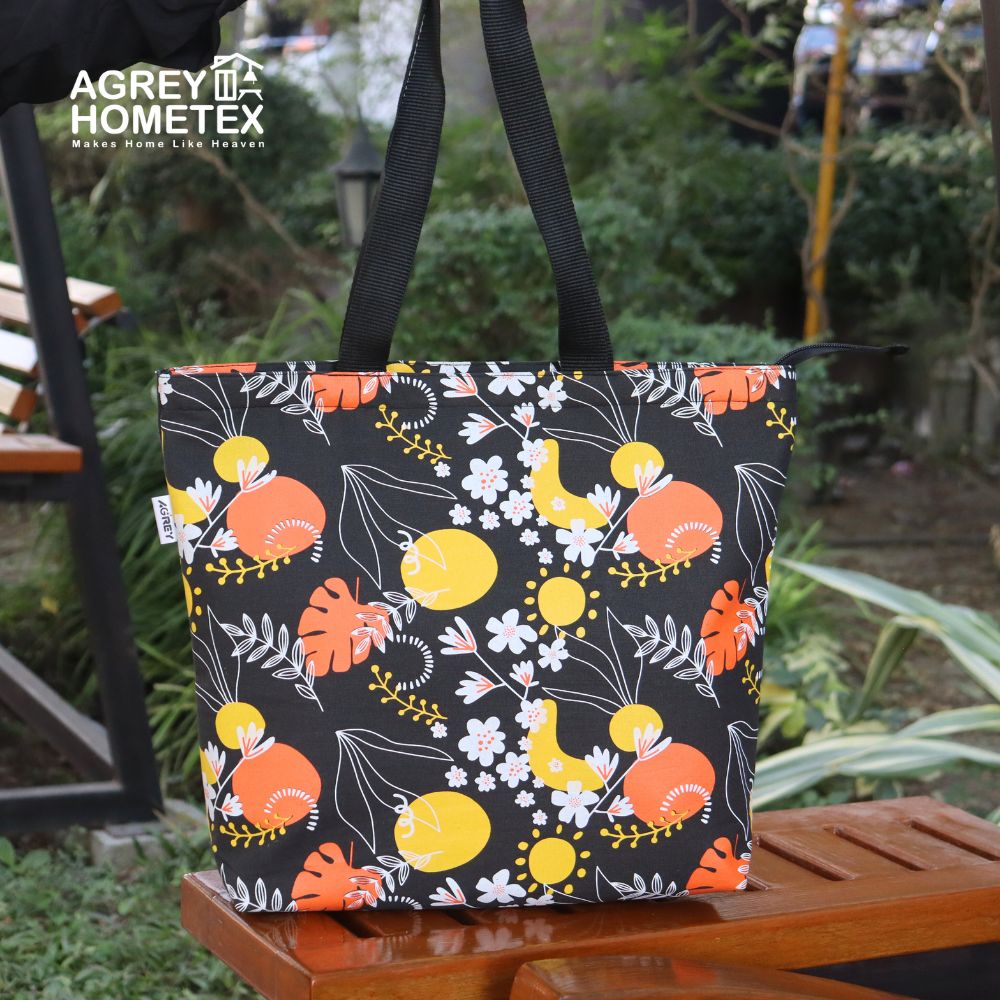 Buy canvas-tote-bag-with-zipper-black-white-14x16 at Best Price In Bangladesh