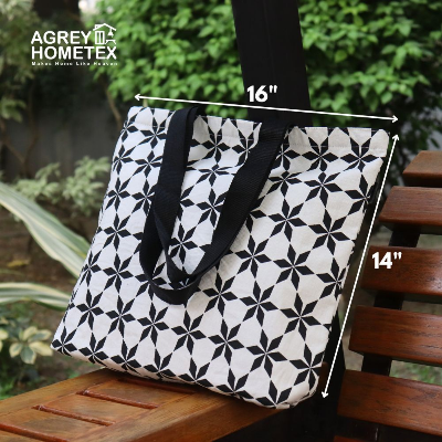 Buy canvas-tote-bag-with-zipper-black-white-14x16 at Best Price In Bangladesh