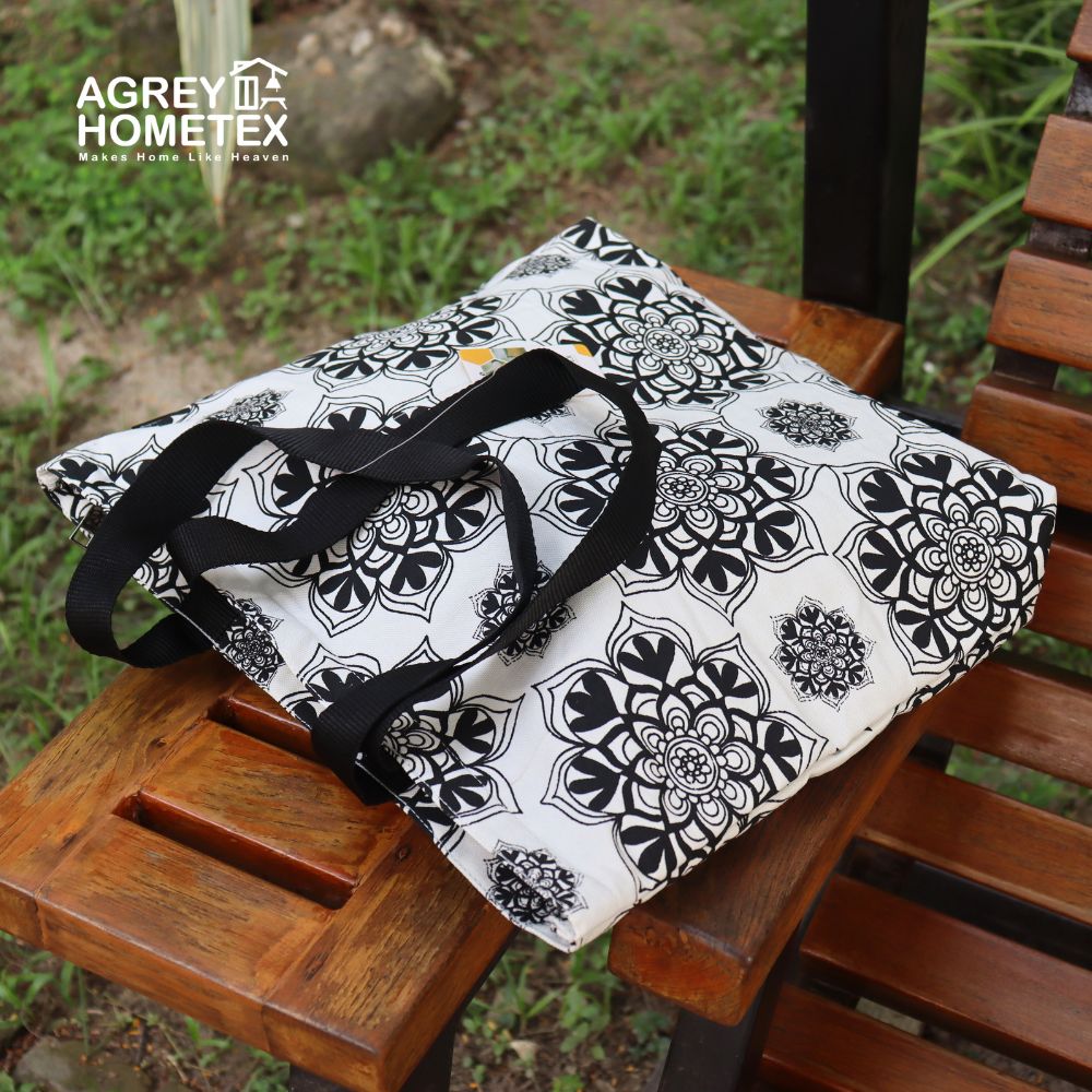 Buy canvas-tote-bag-with-zipper-black-white-14x16at Best Price In Bangladesh