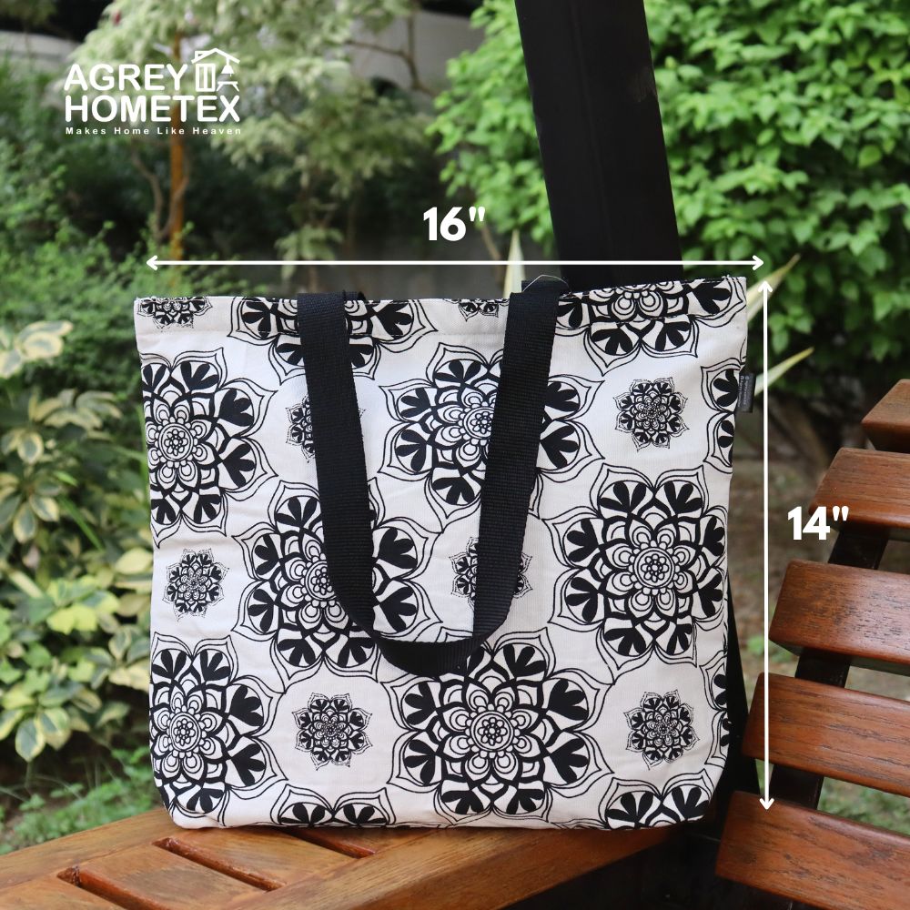 Buy canvas-tote-bag-with-zipper-black-white-14x16at Best Price In Bangladesh