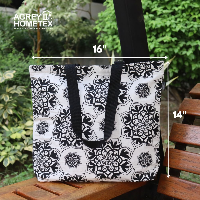 Buy canvas-tote-bag-with-zipper-black-white-14x16at Best Price In Bangladesh