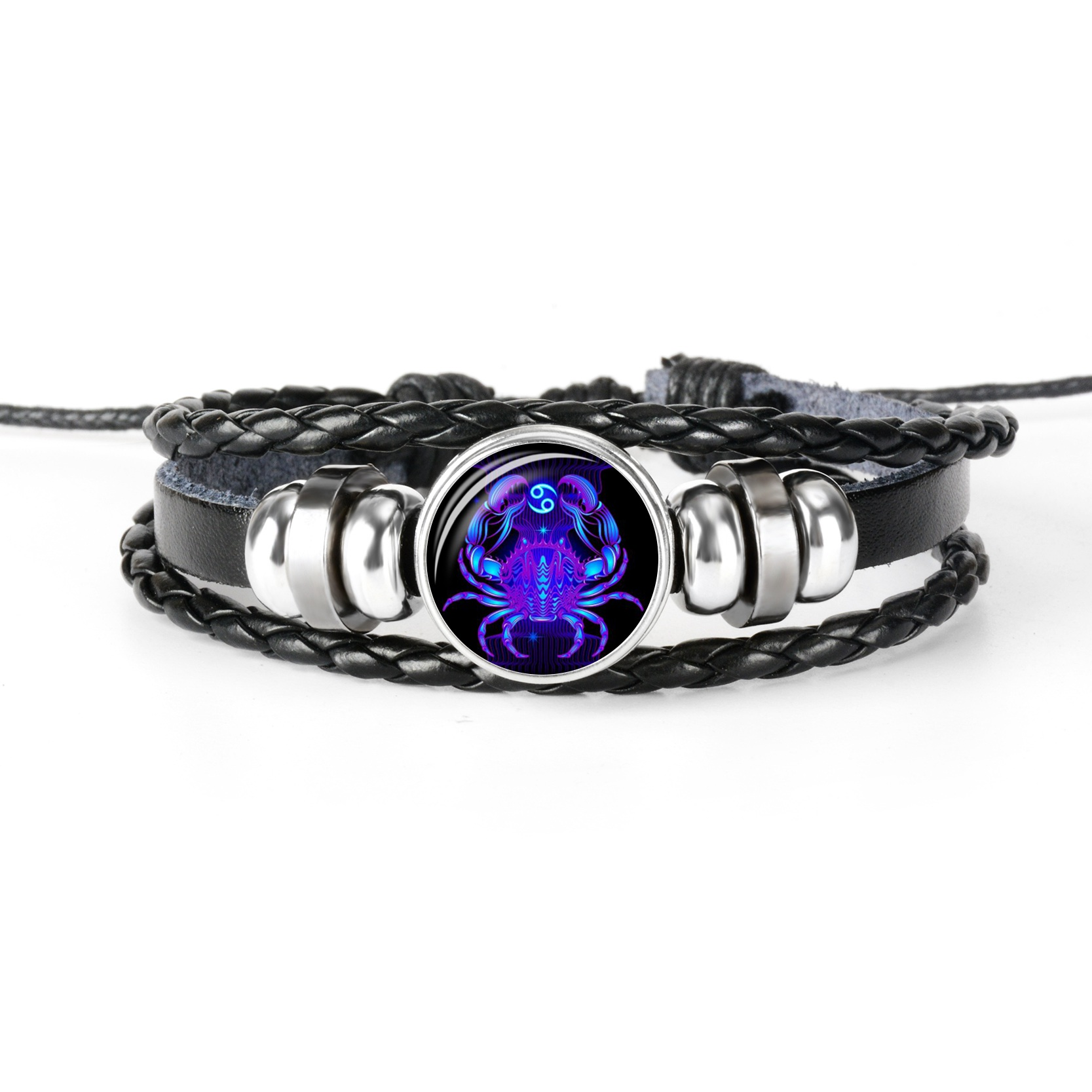 Picture of Braided Leather Bracelet Cuff Bead Bracelet Adjustable Black