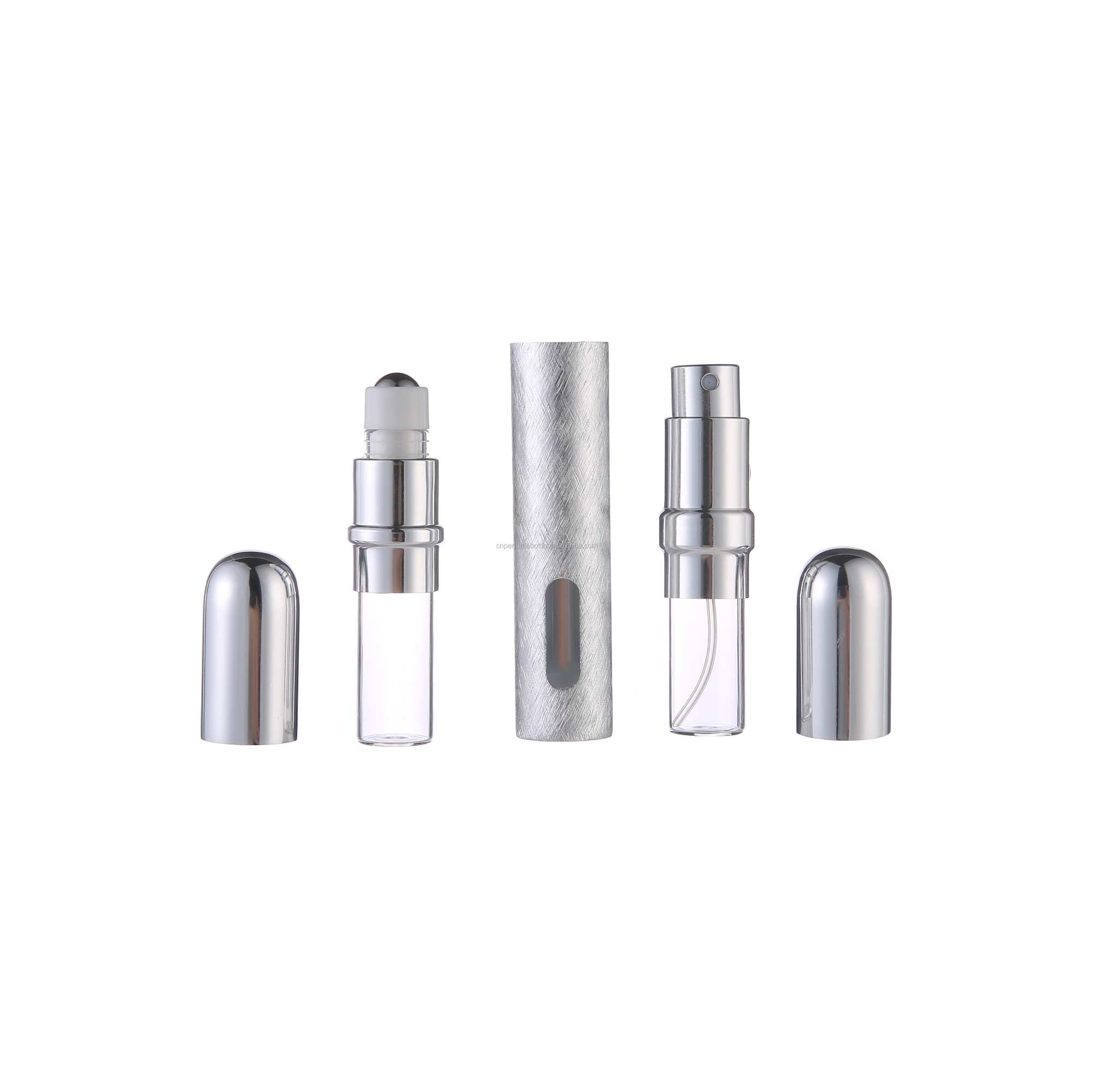 Picture of Dual Use Empty Refillable 10 ml Aluminum Bottle 5ml Pocket Spray Perfume Atomizers&5ml Metal Leakproof Roller Parfum Oil Bottle