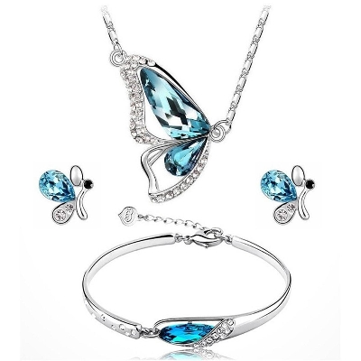 Picture of Elegant Women Fashion Austrian Crystal Butterfly Pendants Necklace Earrings Bracelet Jewelry Sets